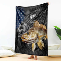 Walleye Fishing Skeleton Personalized Blanket Grunge American Flag and Realistic Fish Graphic - Wonder Print Shop