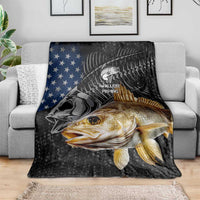Walleye Fishing Skeleton Personalized Blanket Grunge American Flag and Realistic Fish Graphic - Wonder Print Shop
