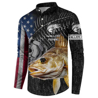 Walleye Fishing Skeleton Personalized Button Sweatshirt Grunge American Flag and Realistic Fish Graphic - Wonder Print Shop