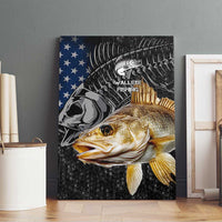 Walleye Fishing Skeleton Personalized Canvas Wall Art Grunge American Flag and Realistic Fish Graphic - Wonder Print Shop
