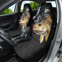 Walleye Fishing Skeleton Personalized Car Seat Cover Grunge American Flag and Realistic Fish Graphic - Wonder Print Shop