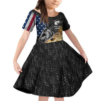 Walleye Fishing Skeleton Personalized Family Matching Off Shoulder Short Dress and Hawaiian Shirt Grunge American Flag and Realistic Fish Graphic - Wonder Print Shop