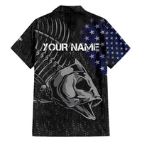 Walleye Fishing Skeleton Personalized Hawaiian Shirt Grunge American Flag and Realistic Fish Graphic - Wonder Print Shop