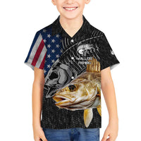 Walleye Fishing Skeleton Personalized Hawaiian Shirt Grunge American Flag and Realistic Fish Graphic - Wonder Print Shop