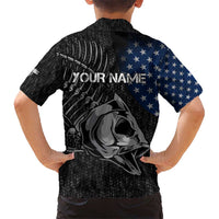 Walleye Fishing Skeleton Personalized Hawaiian Shirt Grunge American Flag and Realistic Fish Graphic - Wonder Print Shop
