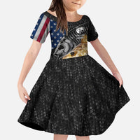 Walleye Fishing Skeleton Personalized Kid Short Sleeve Dress Grunge American Flag and Realistic Fish Graphic - Wonder Print Shop