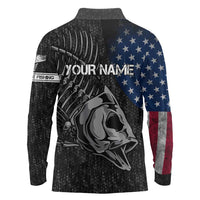 Walleye Fishing Skeleton Personalized Long Sleeve Polo Shirt Grunge American Flag and Realistic Fish Graphic - Wonder Print Shop