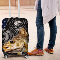 Walleye Fishing Skeleton Personalized Luggage Cover Grunge American Flag and Realistic Fish Graphic - Wonder Print Shop