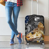 Walleye Fishing Skeleton Personalized Luggage Cover Grunge American Flag and Realistic Fish Graphic - Wonder Print Shop
