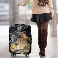 Walleye Fishing Skeleton Personalized Luggage Cover Grunge American Flag and Realistic Fish Graphic - Wonder Print Shop