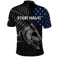 Walleye Fishing Skeleton Personalized Polo Shirt Grunge American Flag and Realistic Fish Graphic - Wonder Print Shop