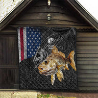 Walleye Fishing Skeleton Personalized Quilt Grunge American Flag and Realistic Fish Graphic - Wonder Print Shop