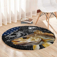 Walleye Fishing Skeleton Personalized Round Carpet Grunge American Flag and Realistic Fish Graphic - Wonder Print Shop
