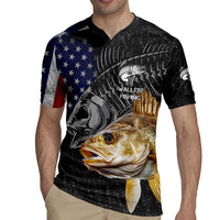 Walleye Fishing Skeleton Personalized Rugby Jersey Grunge American Flag and Realistic Fish Graphic - Wonder Print Shop