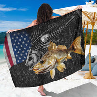 Walleye Fishing Skeleton Personalized Sarong Grunge American Flag and Realistic Fish Graphic - Wonder Print Shop