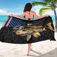 Walleye Fishing Skeleton Personalized Sarong Grunge American Flag and Realistic Fish Graphic - Wonder Print Shop
