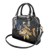 Walleye Fishing Skeleton Personalized Shoulder Handbag Grunge American Flag and Realistic Fish Graphic - Wonder Print Shop