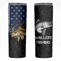 Walleye Fishing Skeleton Personalized Skinny Tumbler Grunge American Flag and Realistic Fish Graphic - Wonder Print Shop