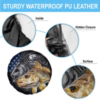 Walleye Fishing Skeleton Personalized Spare Tire Cover Grunge American Flag and Realistic Fish Graphic - Wonder Print Shop