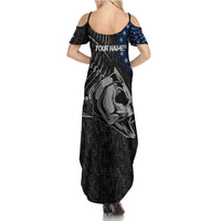 Walleye Fishing Skeleton Personalized Summer Maxi Dress Grunge American Flag and Realistic Fish Graphic - Wonder Print Shop