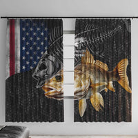 Walleye Fishing Skeleton Personalized Window Curtain Grunge American Flag and Realistic Fish Graphic - Wonder Print Shop