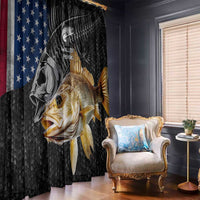 Walleye Fishing Skeleton Personalized Window Curtain Grunge American Flag and Realistic Fish Graphic - Wonder Print Shop