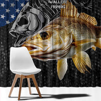 Walleye Fishing Skeleton Personalized Window Curtain Grunge American Flag and Realistic Fish Graphic - Wonder Print Shop