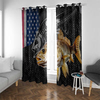 Walleye Fishing Skeleton Personalized Window Curtain Grunge American Flag and Realistic Fish Graphic - Wonder Print Shop