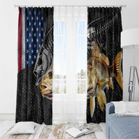 Walleye Fishing Skeleton Personalized Window Curtain Grunge American Flag and Realistic Fish Graphic - Wonder Print Shop