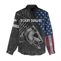 Walleye Fishing Skeleton Personalized Women Casual Shirt Grunge American Flag and Realistic Fish Graphic - Wonder Print Shop