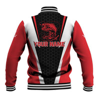 Bass Fishing Personalized Baseball Jacket Bold Red and Black Lightning Pattern and Honeycomb Background - Wonder Print Shop