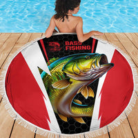 Bass Fishing Personalized Beach Blanket Bold Red and Black Lightning Pattern and Honeycomb Background - Wonder Print Shop
