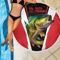 Bass Fishing Personalized Beach Blanket Bold Red and Black Lightning Pattern and Honeycomb Background - Wonder Print Shop