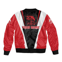 Bass Fishing Personalized Bomber Jacket Bold Red and Black Lightning Pattern and Honeycomb Background - Wonder Print Shop