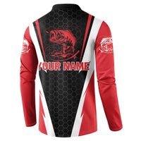 Bass Fishing Personalized Button Sweatshirt Bold Red and Black Lightning Pattern and Honeycomb Background - Wonder Print Shop