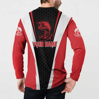 Bass Fishing Personalized Button Sweatshirt Bold Red and Black Lightning Pattern and Honeycomb Background - Wonder Print Shop