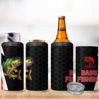 Bass Fishing Personalized 4 in 1 Can Cooler Tumbler Bold Red and Black Lightning Pattern and Honeycomb Background - Wonder Print Shop