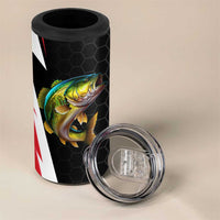 Bass Fishing Personalized 4 in 1 Can Cooler Tumbler Bold Red and Black Lightning Pattern and Honeycomb Background - Wonder Print Shop