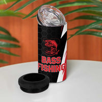 Bass Fishing Personalized 4 in 1 Can Cooler Tumbler Bold Red and Black Lightning Pattern and Honeycomb Background - Wonder Print Shop