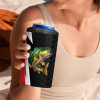 Bass Fishing Personalized 4 in 1 Can Cooler Tumbler Bold Red and Black Lightning Pattern and Honeycomb Background - Wonder Print Shop