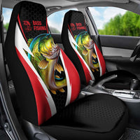Bass Fishing Personalized Car Seat Cover Bold Red and Black Lightning Pattern and Honeycomb Background - Wonder Print Shop