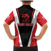Bass Fishing Personalized Family Matching Mermaid Dress and Hawaiian Shirt Bold Red and Black Lightning Pattern and Honeycomb Background - Wonder Print Shop