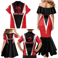 Bass Fishing Personalized Family Matching Mermaid Dress and Hawaiian Shirt Bold Red and Black Lightning Pattern and Honeycomb Background - Wonder Print Shop