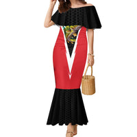 Bass Fishing Personalized Family Matching Mermaid Dress and Hawaiian Shirt Bold Red and Black Lightning Pattern and Honeycomb Background - Wonder Print Shop