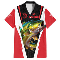 Bass Fishing Personalized Family Matching Off The Shoulder Long Sleeve Dress and Hawaiian Shirt Bold Red and Black Lightning Pattern and Honeycomb Background - Wonder Print Shop
