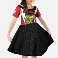 Bass Fishing Personalized Family Matching Off Shoulder Maxi Dress and Hawaiian Shirt Bold Red and Black Lightning Pattern and Honeycomb Background - Wonder Print Shop