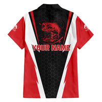 Bass Fishing Personalized Family Matching Off Shoulder Maxi Dress and Hawaiian Shirt Bold Red and Black Lightning Pattern and Honeycomb Background - Wonder Print Shop