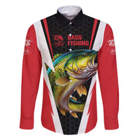 Bass Fishing Personalized Family Matching Off Shoulder Maxi Dress and Hawaiian Shirt Bold Red and Black Lightning Pattern and Honeycomb Background - Wonder Print Shop