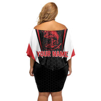 Bass Fishing Personalized Family Matching Off Shoulder Short Dress and Hawaiian Shirt Bold Red and Black Lightning Pattern and Honeycomb Background - Wonder Print Shop