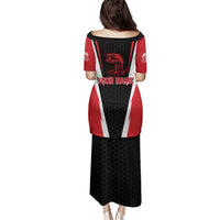 Bass Fishing Personalized Family Matching Puletasi and Hawaiian Shirt Bold Red and Black Lightning Pattern and Honeycomb Background - Wonder Print Shop